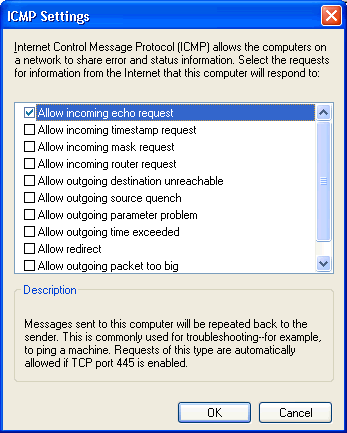 windows firewall - icmp settings